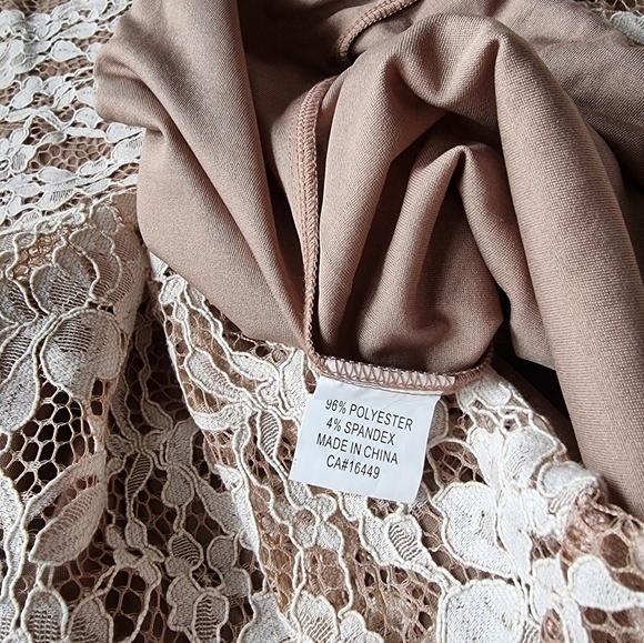 Amanda Collection Cream & Tan Lace Dress - Picture 9 of 9